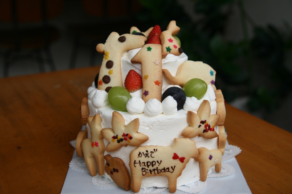 動物たくさん１歳のバースデーケーキ